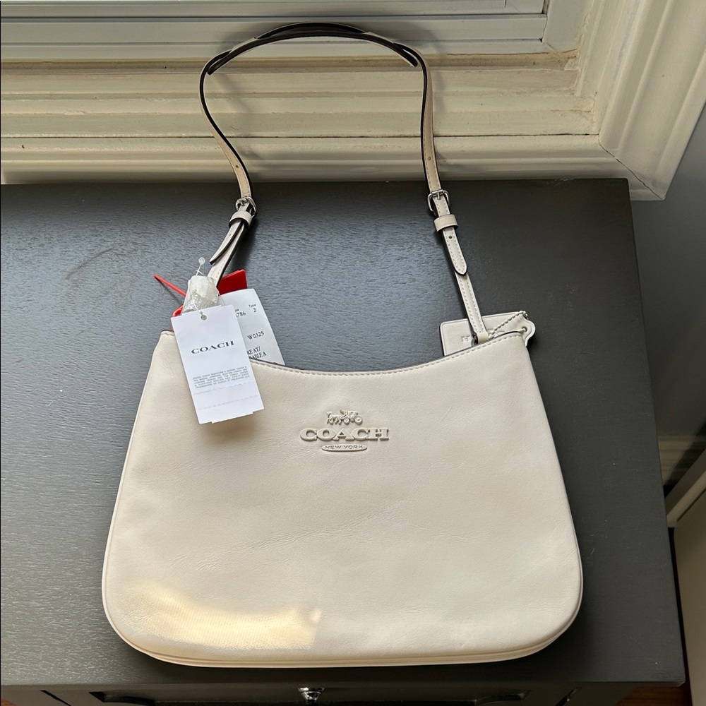 Coach Chalk colour Leather Shoulder Hobo with Adjustable Strap